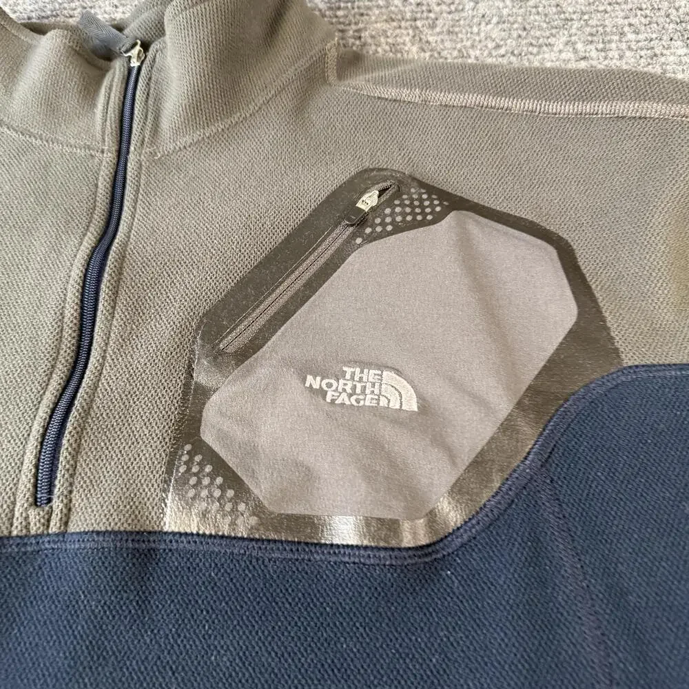 The North Face Fleece Sweater Mens 2XL Gray Blue Quarter Zip Pullover Pocket